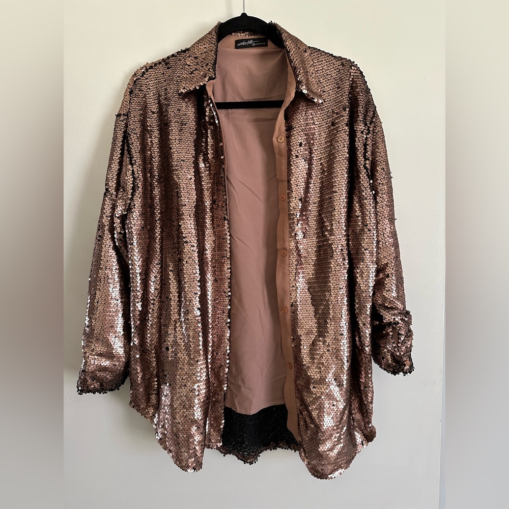Bronze Sequin Button Down Top